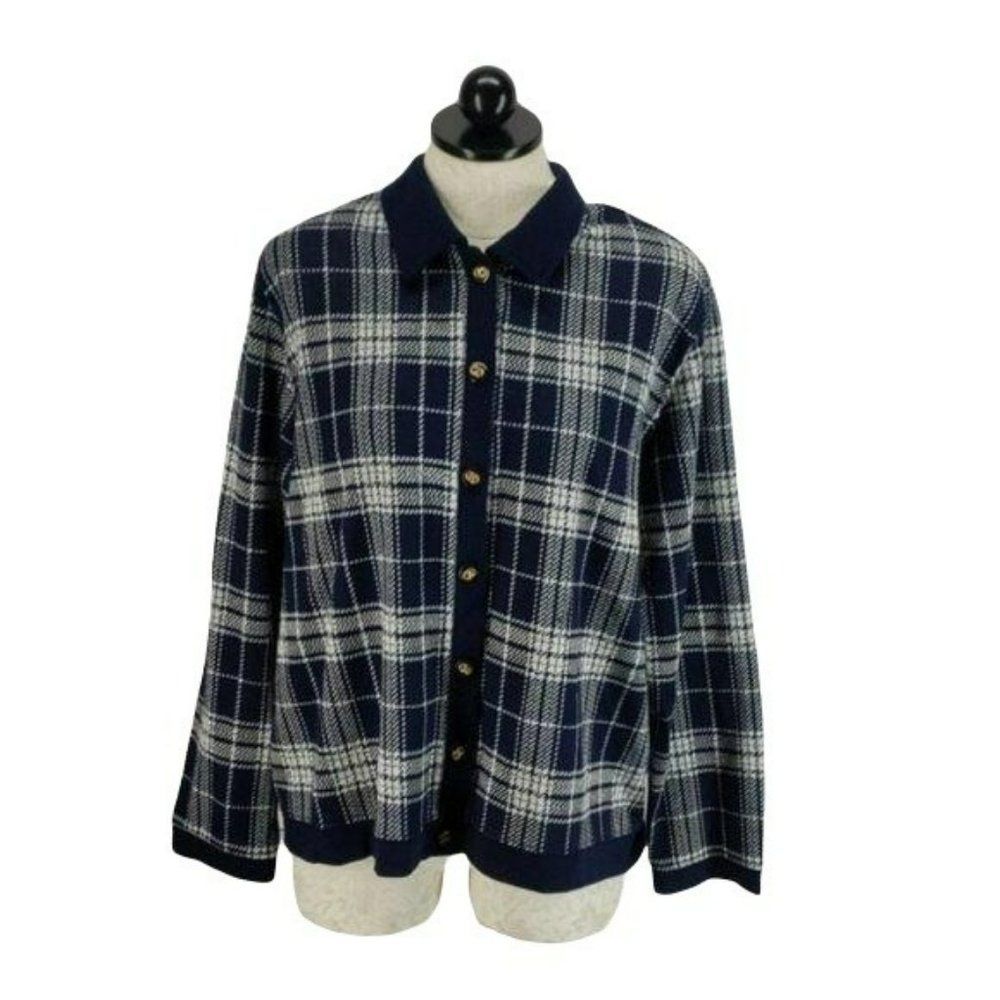 Cathy Daniels Blouse  Blue Plaid Button‎ Up XL Shirt Long sleeve Vintage 90s